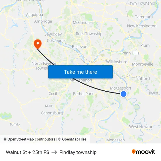 Walnut St + 25th FS to Findlay township map
