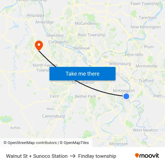 Walnut St + Sunoco Station to Findlay township map