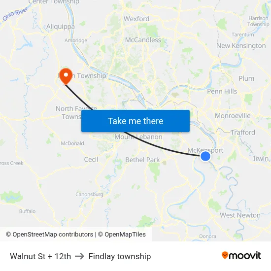 Walnut St + 12th to Findlay township map