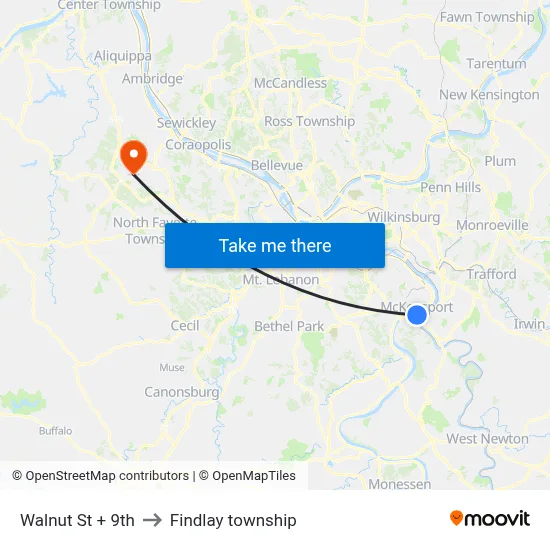 Walnut St + 9th to Findlay township map