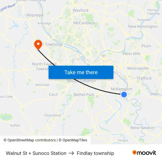 Walnut St + Sunoco Station to Findlay township map