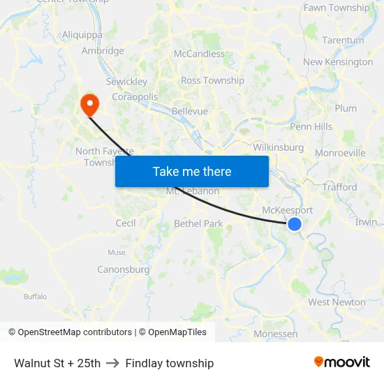 Walnut St + 25th to Findlay township map