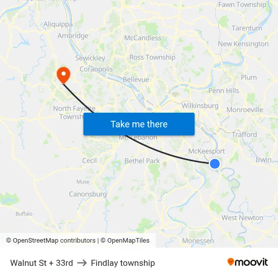 Walnut St + 33rd to Findlay township map
