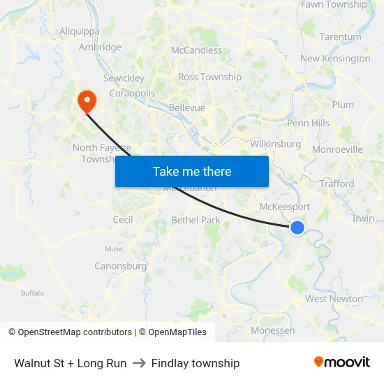Walnut St + Long Run to Findlay township map