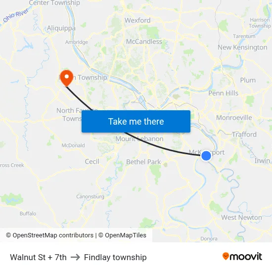Walnut St + 7th to Findlay township map