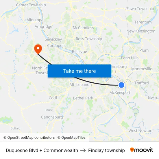 Duquesne Blvd + Commonwealth to Findlay township map