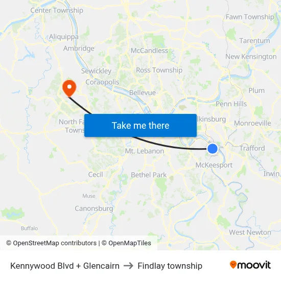 Kennywood Blvd + Glencairn to Findlay township map