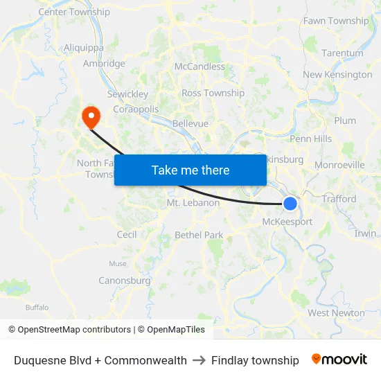Duquesne Blvd + Commonwealth to Findlay township map