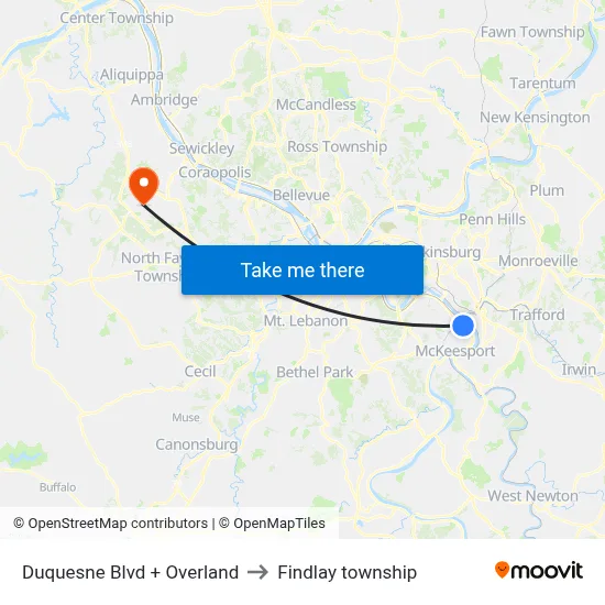 Duquesne Blvd + Overland to Findlay township map