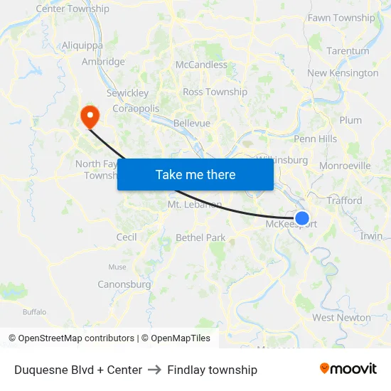 Duquesne Blvd + Center to Findlay township map