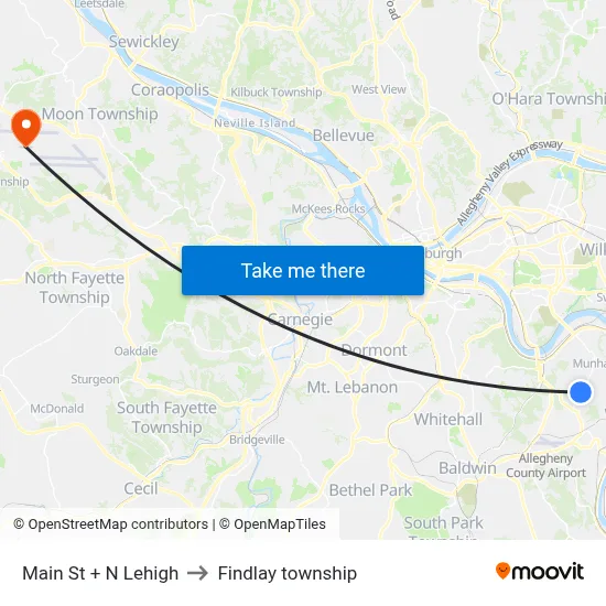Main St + N Lehigh to Findlay township map