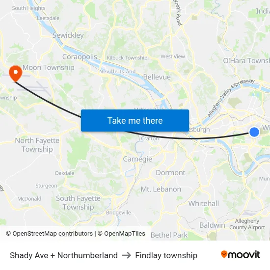 Shady Ave + Northumberland to Findlay township map