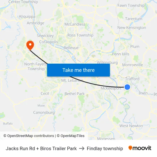 Jacks Run Rd + Biros Trailer Park to Findlay township map