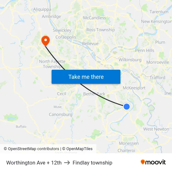 Worthington Ave + 12th to Findlay township map