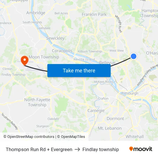 Thompson Run Rd + Evergreen to Findlay township map