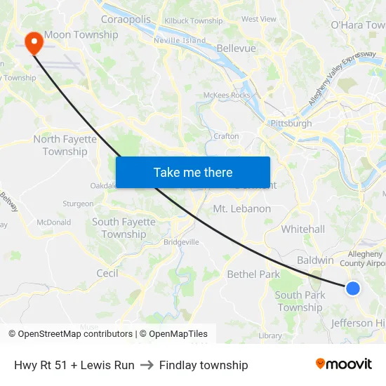 Hwy Rt 51 + Lewis Run to Findlay township map