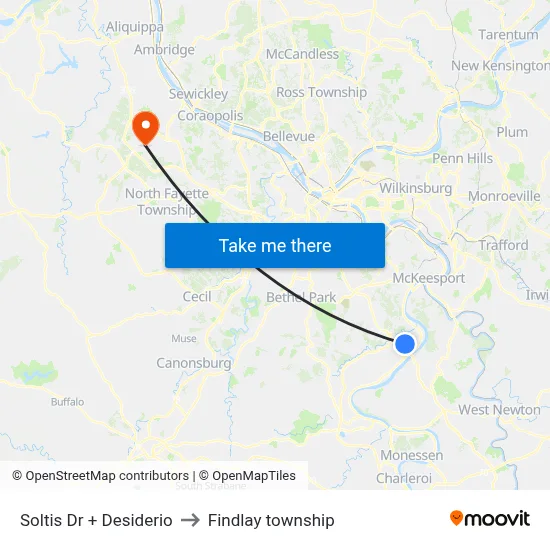 Soltis Dr + Desiderio to Findlay township map