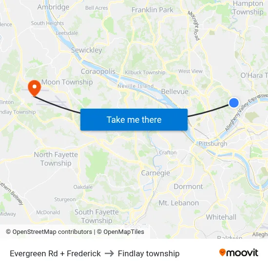 Evergreen Rd + Frederick to Findlay township map