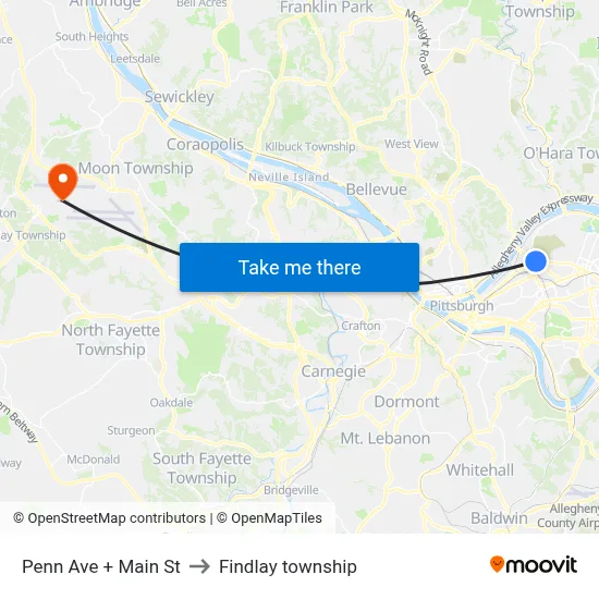 Penn Ave + Main St to Findlay township map