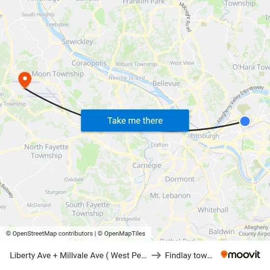 Liberty Ave + Millvale Ave ( West Penn Hosp) to Findlay township map