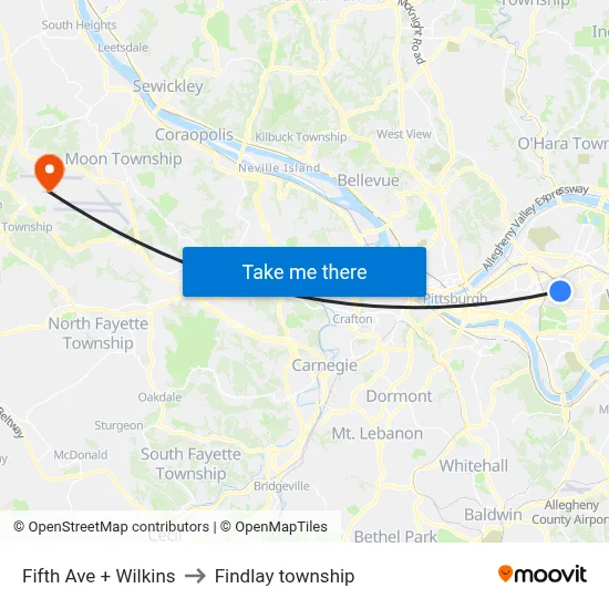 Fifth Ave + Wilkins to Findlay township map