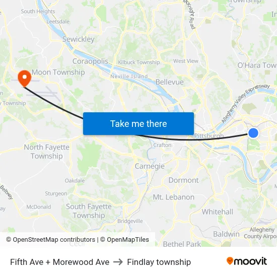 Fifth Ave + Morewood Ave to Findlay township map
