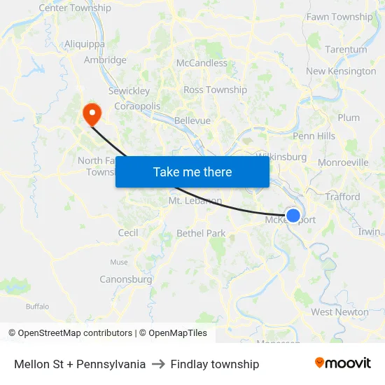 Mellon St + Pennsylvania to Findlay township map