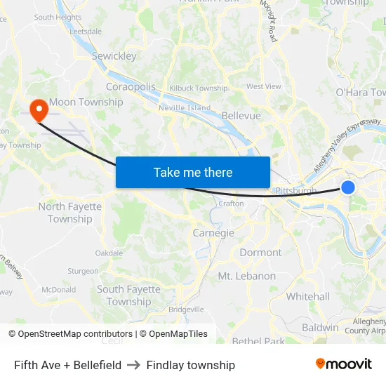 Fifth Ave + Bellefield to Findlay township map