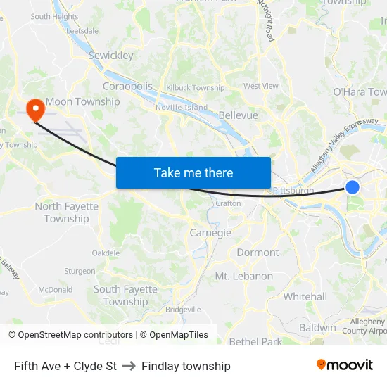 Fifth Ave + Clyde St to Findlay township map