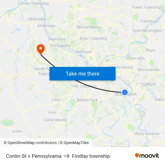 Conlin St + Pennsylvania to Findlay township map