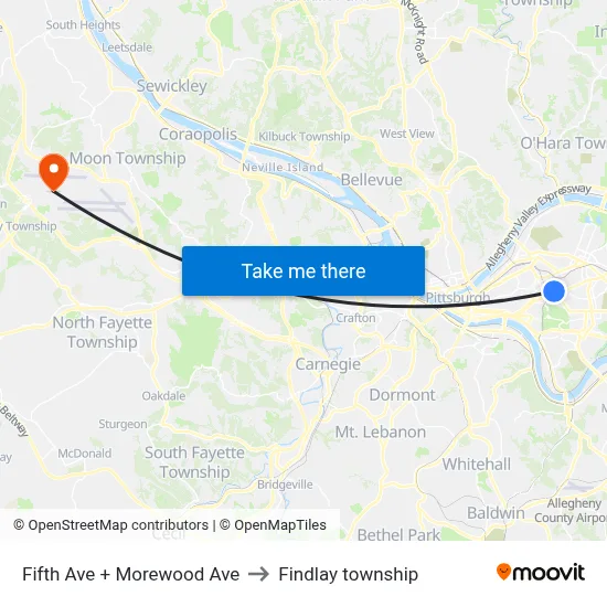 Fifth Ave + Morewood Ave to Findlay township map