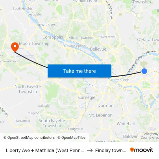 Liberty Ave + Mathilda (West Penn Hosp) to Findlay township map