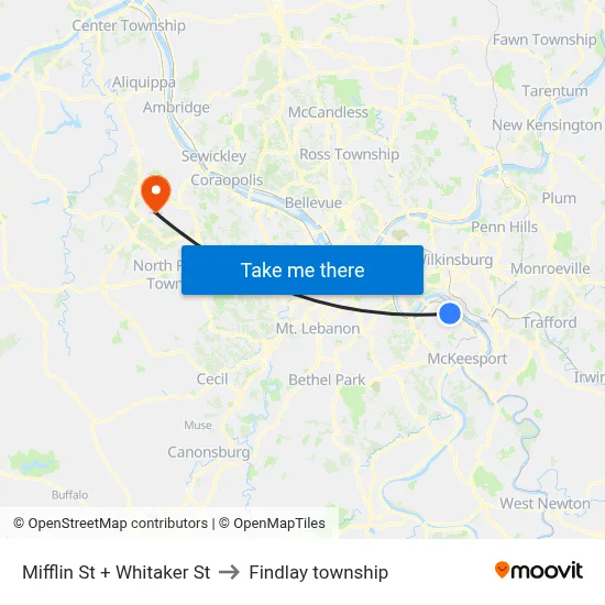 Mifflin St + Whitaker St to Findlay township map