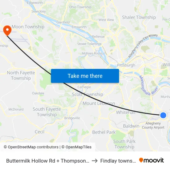 Buttermilk Hollow Rd + Thompson Run to Findlay township map