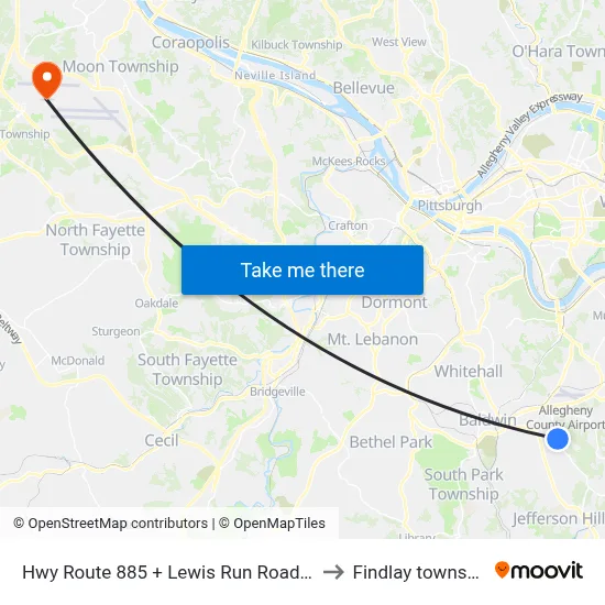 Hwy Route 885 + Lewis Run Road Ns to Findlay township map