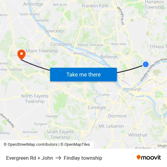 Evergreen Rd + John to Findlay township map