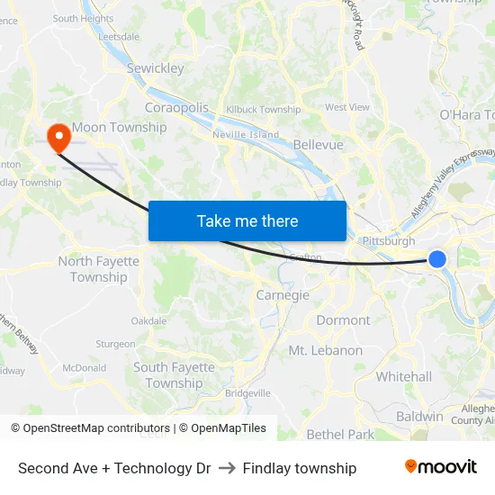 Second Ave + Technology Dr to Findlay township map