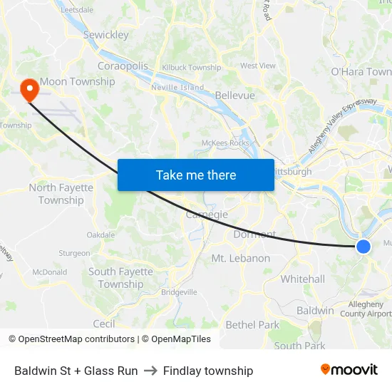 Baldwin St + Glass Run to Findlay township map