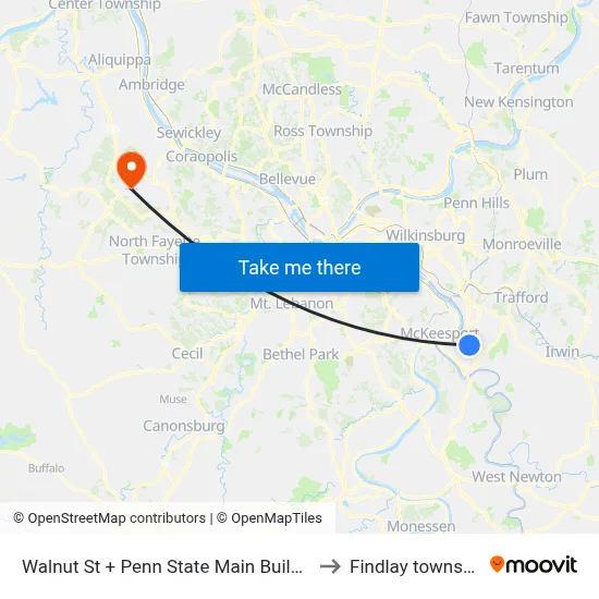 Walnut St + Penn State Main Building to Findlay township map