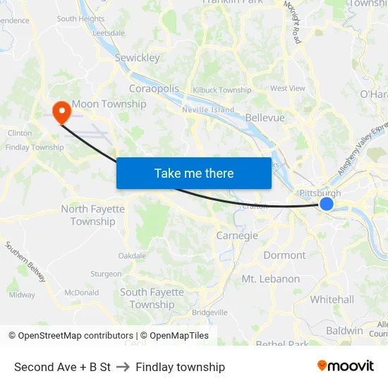 Second Ave + B St to Findlay township map