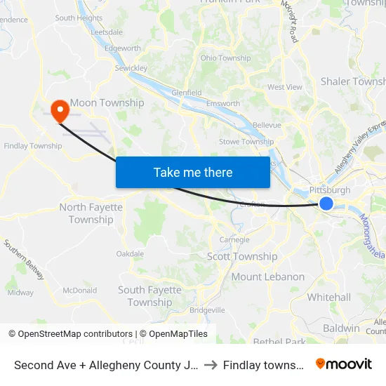 Second Ave + Allegheny County Jail to Findlay township map