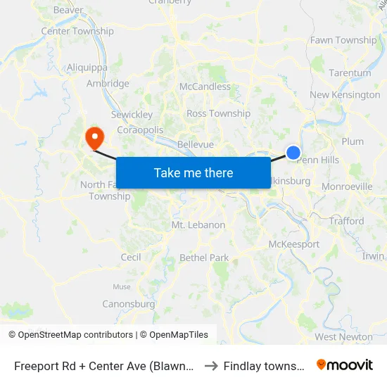 Freeport Rd + Center Ave (Blawnox) to Findlay township map