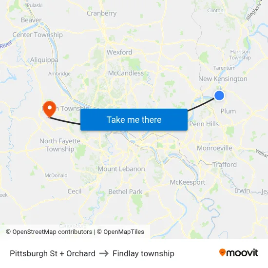 Pittsburgh St + Orchard to Findlay township map