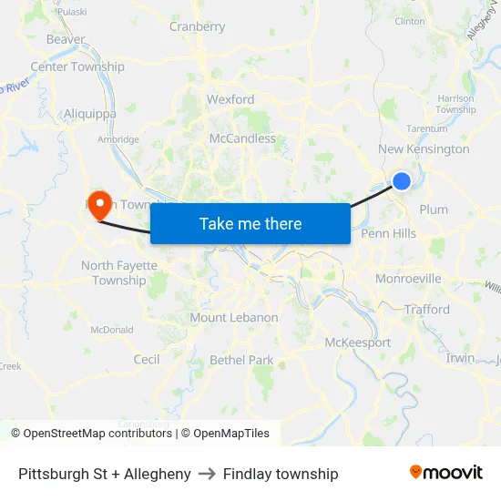 Pittsburgh St + Allegheny to Findlay township map