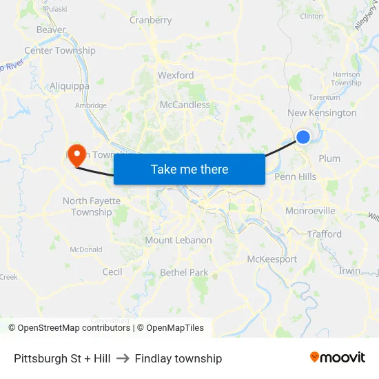 Pittsburgh St + Hill to Findlay township map