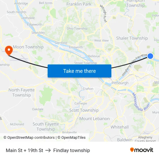 Main St + 19th St to Findlay township map