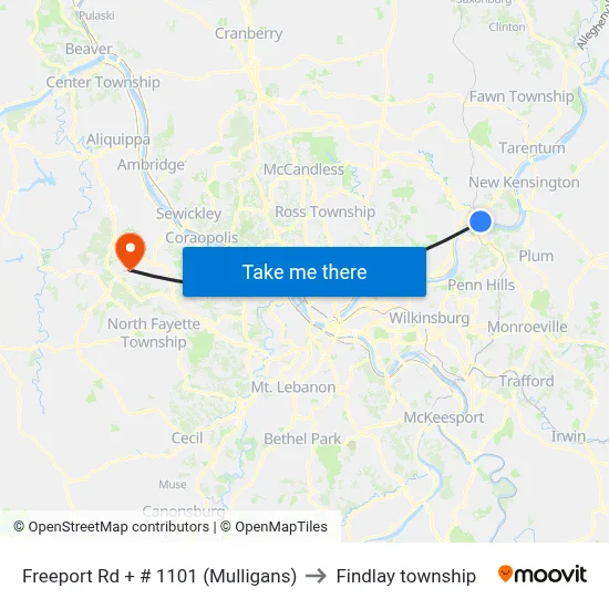Freeport Rd + # 1101 (Mulligans) to Findlay township map