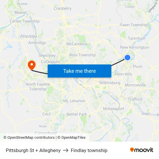 Pittsburgh St + Allegheny to Findlay township map