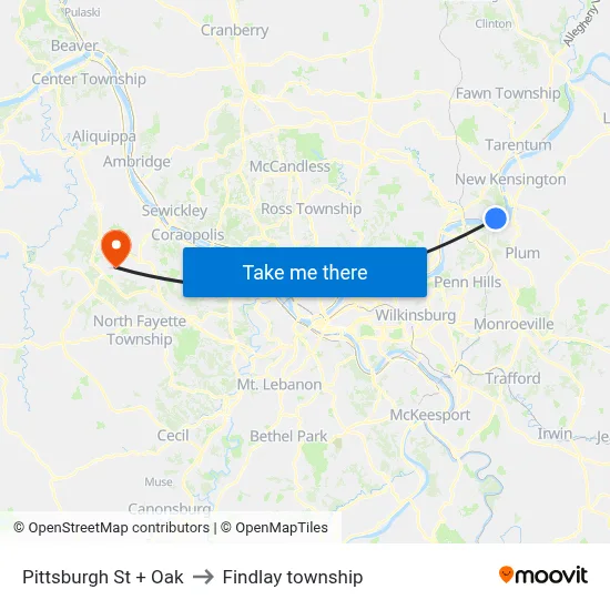 Pittsburgh St + Oak to Findlay township map