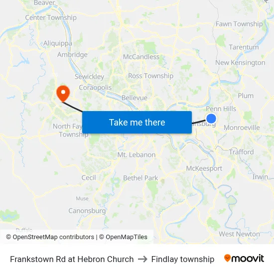 Frankstown Rd at Hebron Church to Findlay township map